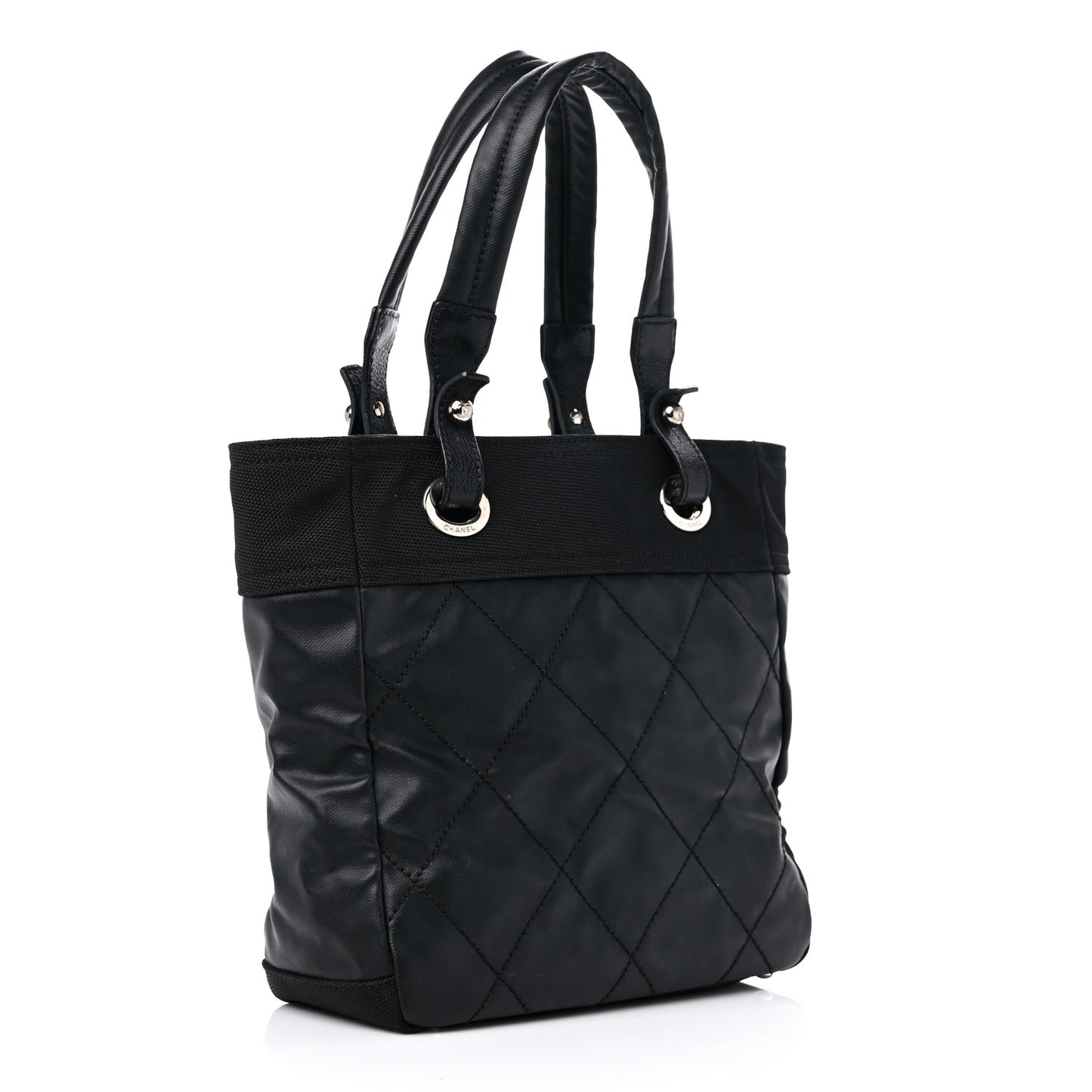 Coated Canvas Quilted Small Paris Biarritz Tote Black