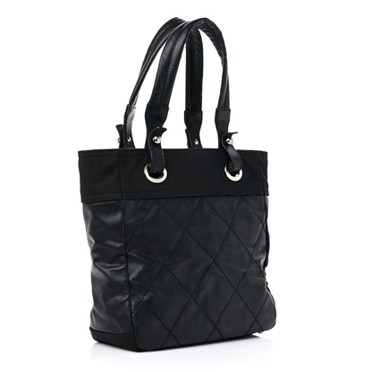 Chanel Coated Canvas Quilted Small Paris Biarritz Tote Black 3 of 12