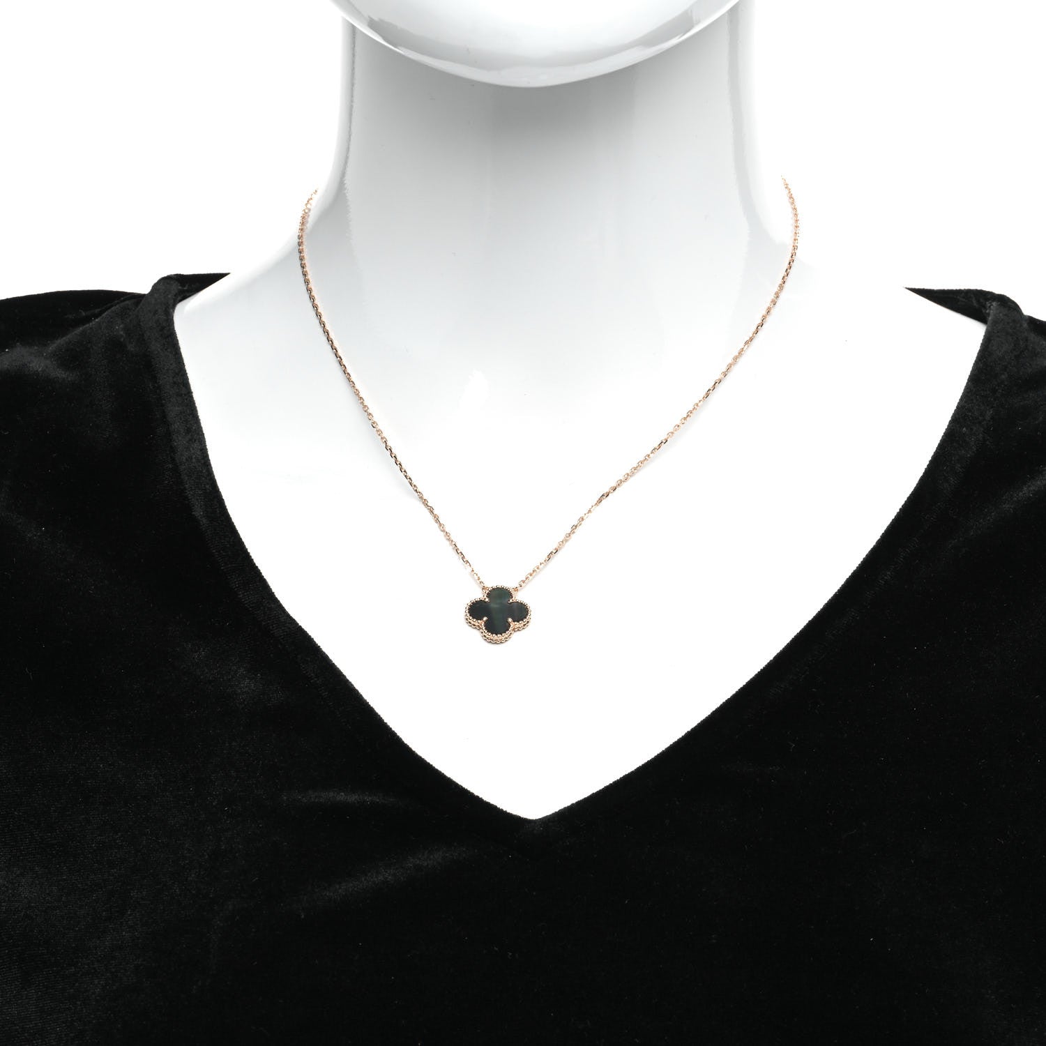 Van Cleef & Arpels 18K Rose Gold Gray Mother of Pearl Vintage Alhambra Pendant Necklace 2 of 7
