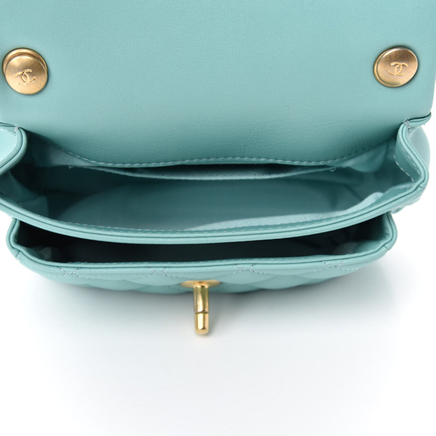 Calfskin Quilted Top Handle Flap Light Blue