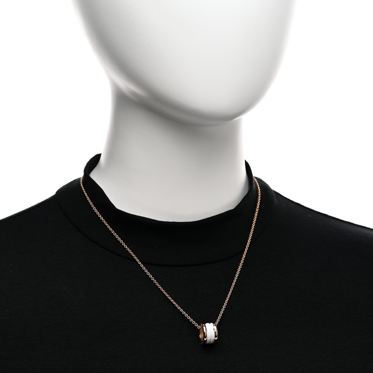 Bulgari 18K Rose Gold White Ceramic B.Zero1 Pendant Necklace 2 of 4