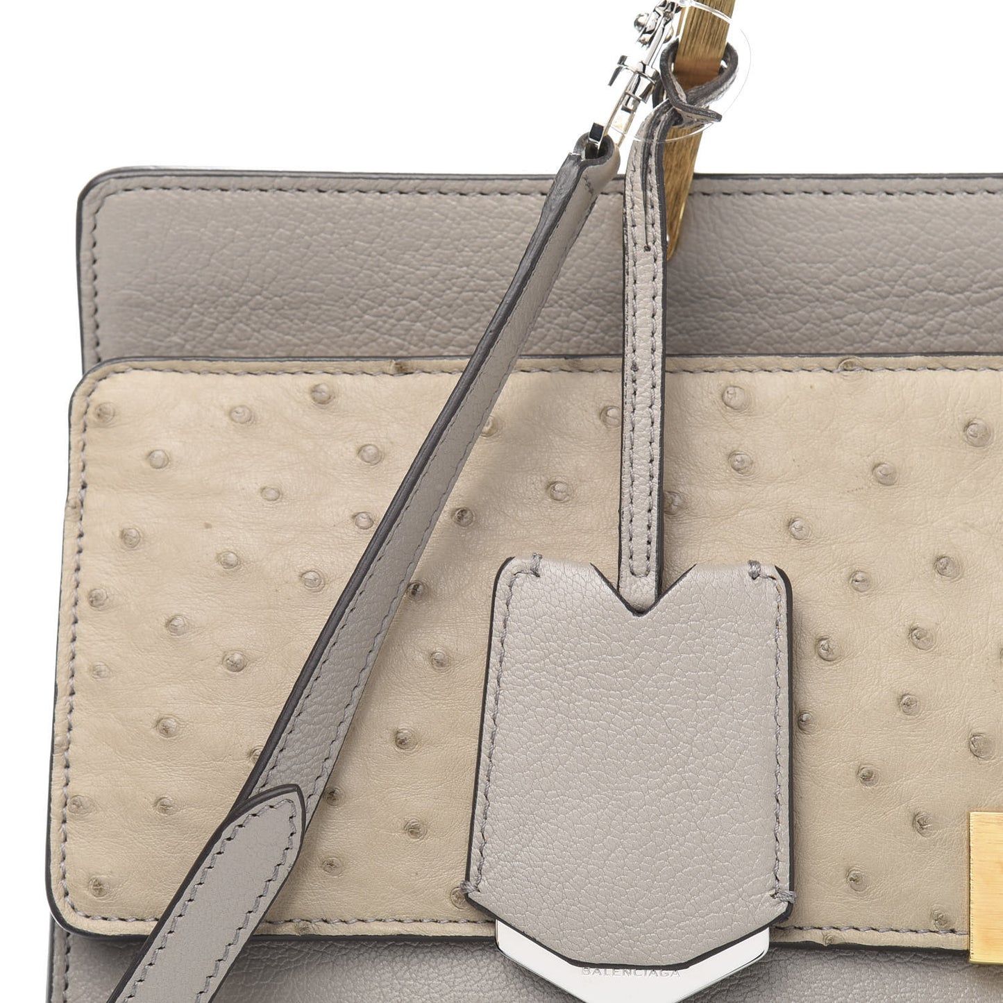 Calfskin Ostrich Trimmed Le Dix M Cartable Shoulder Bag Gris Glace