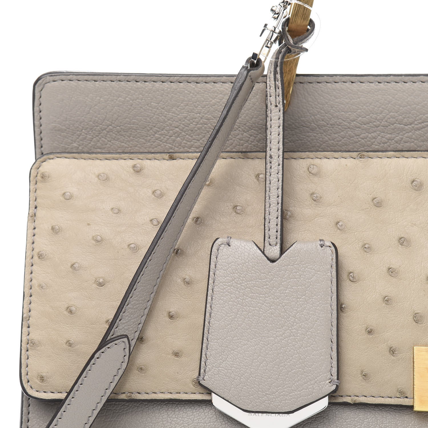 Balenciaga Calfskin Ostrich Trimmed Le Dix M Cartable Shoulder Bag Gris Glace 10 of 11