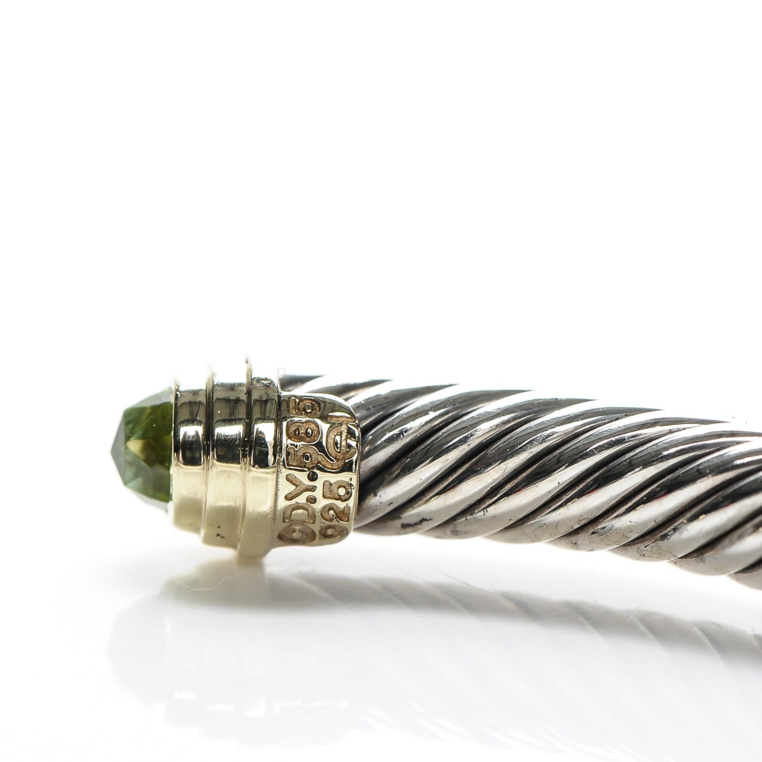 David Yurman Sterling Silver 14K Yellow Gold Peridot 5mm Cable Classics Petite Color Bracelet 5 of 6