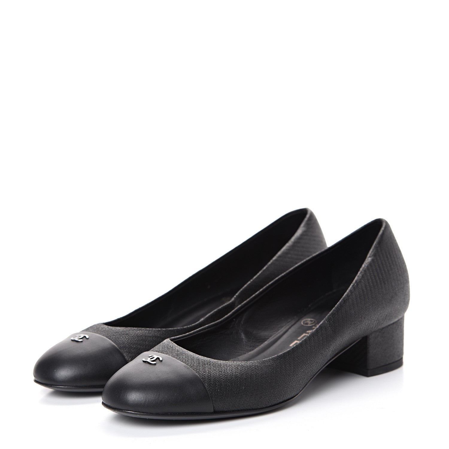 Chanel Embossed Lambskin CC Cap Toe Pump 36 Black 3 of 11