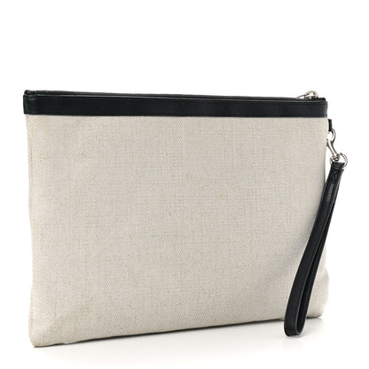 Saint Laurent Linen Canvas Rive Gauche Zipped Pouch Optic White 3 of 10