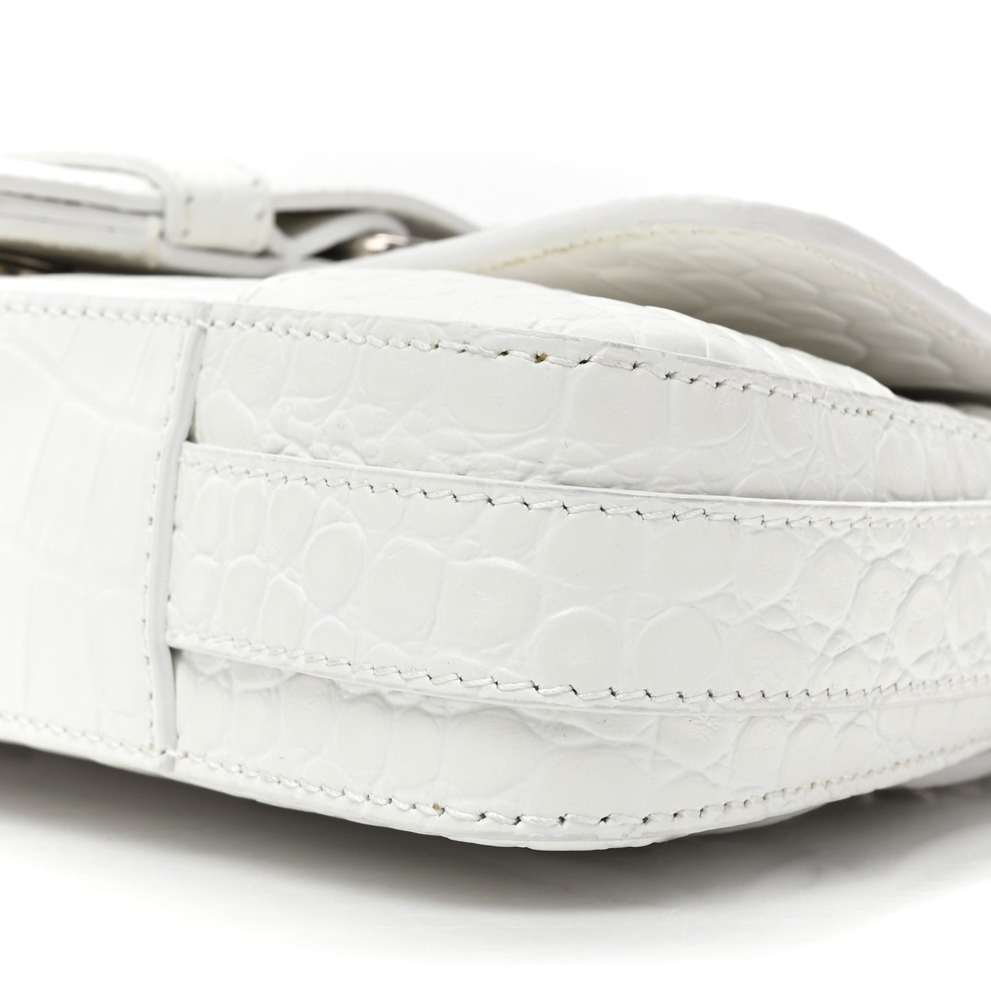 Calfskin Crocodile Embossed Small Lindsay Shoulder Bag Optic White
