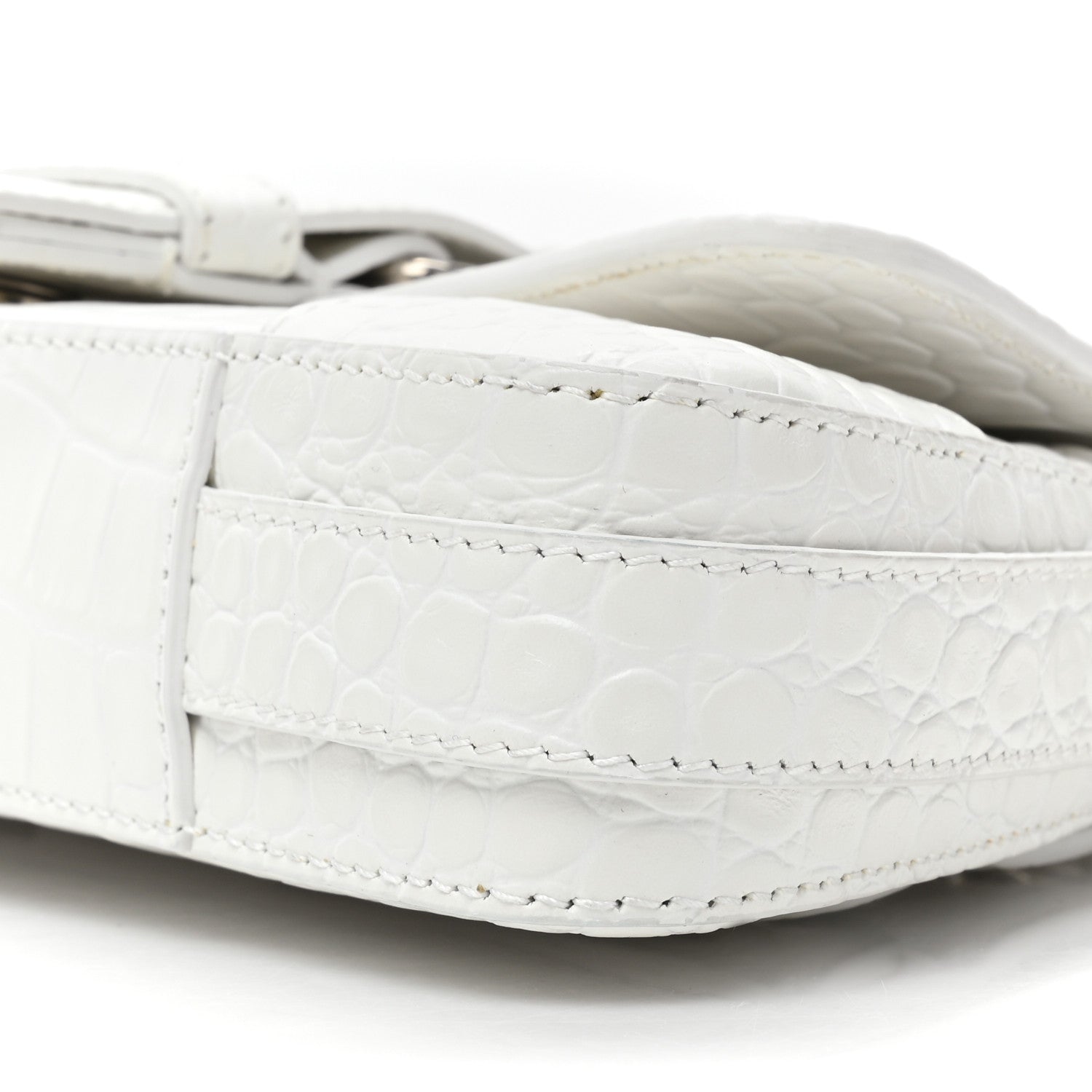 Balenciaga Calfskin Crocodile Embossed Small Lindsay Shoulder Bag Optic White 8 of 11