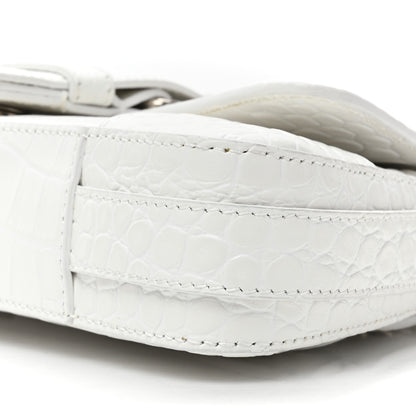 Balenciaga Calfskin Crocodile Embossed Small Lindsay Shoulder Bag Optic White 8 of 11