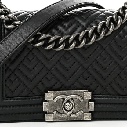 Chanel Lambskin Geometric Chevron Quilted Small Boy Flap Black 8 of 10