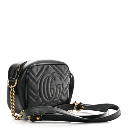 Gucci Calfskin Matelasse Mini GG Marmont Chain Shoulder Bag Black 3 of 15