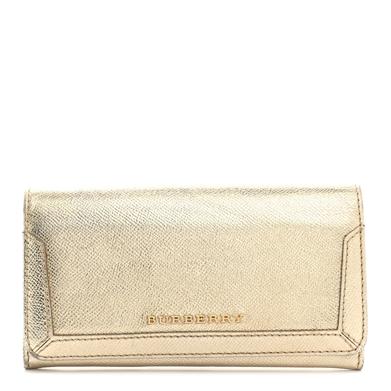 Burberry Metallic Patent Heritage Grain Penrose Continental Wallet Gold 1 of 12