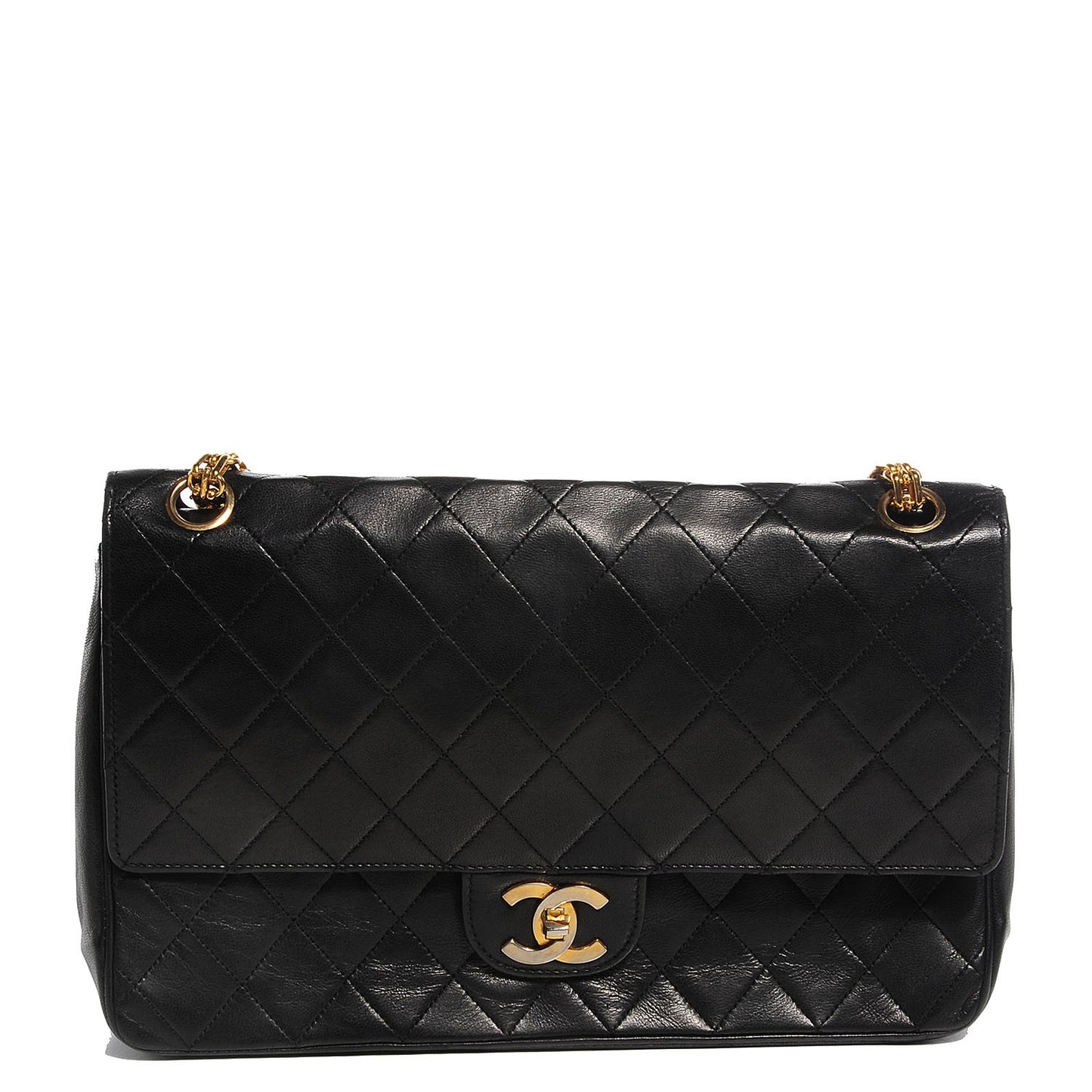 Lambskin Medium Mademoiselle Chain Double Flap Black