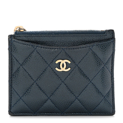 Chanel Metallic Caviar Quilted CC Zip Card Holder Dark Blue 1 of 11