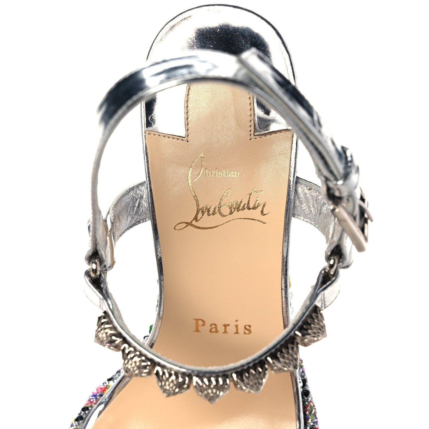 Christian Louboutin Paillette Pira Ryad 110 Wedge Sandals 38 Silver 7 of 11