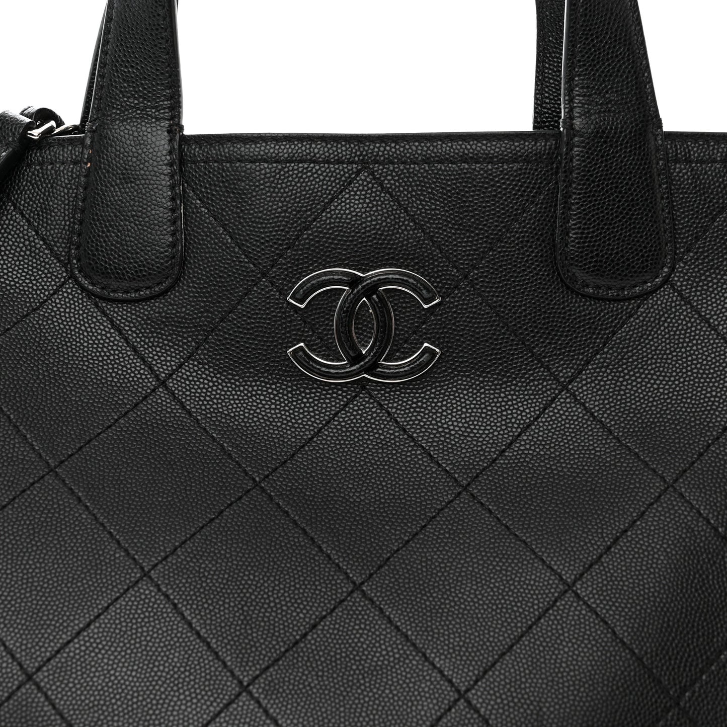 Caviar Stitched Large Lady Coco Shopping Tote Black