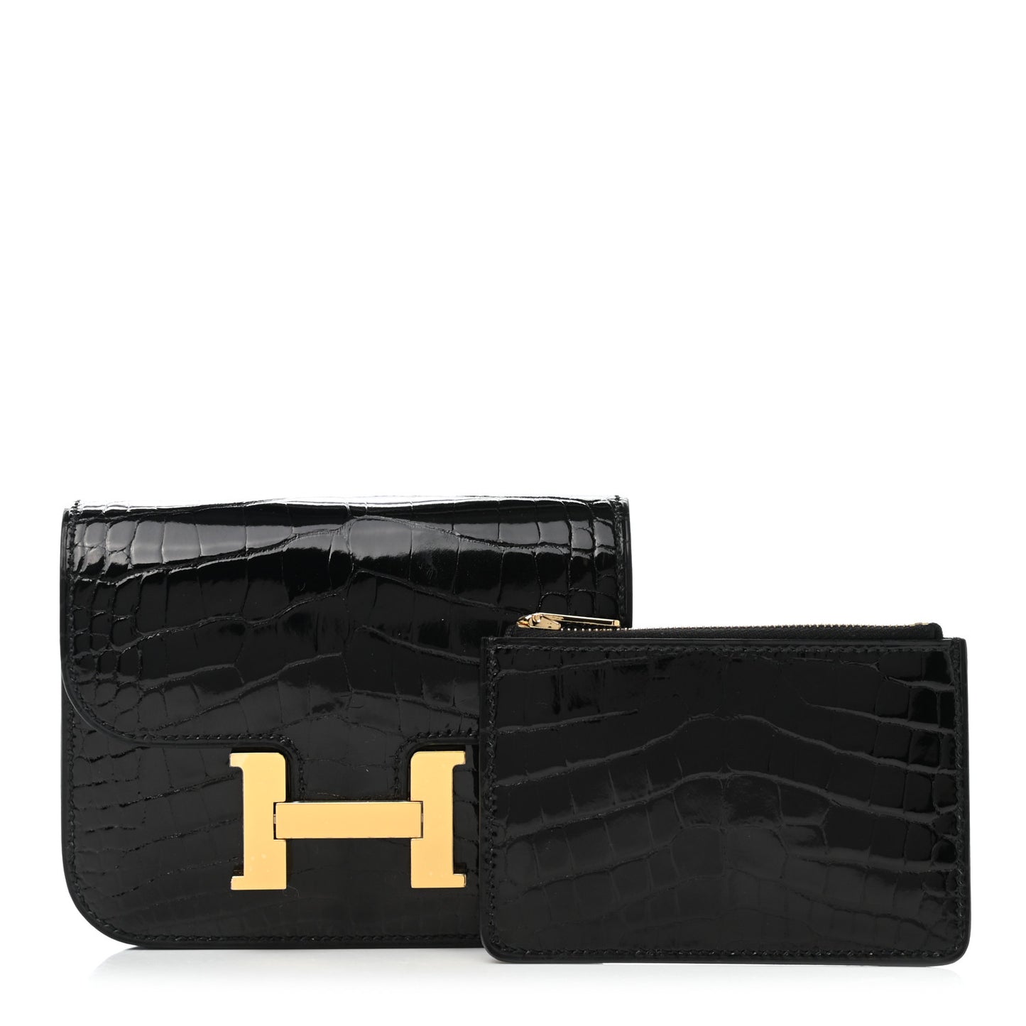 Shiny Alligator Constance Slim Wallet Black
