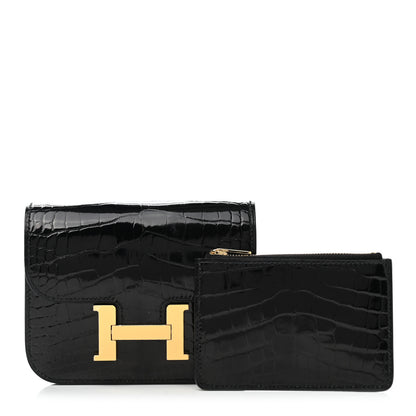 Hermes Shiny Alligator Constance Slim Wallet Black 1 of 9