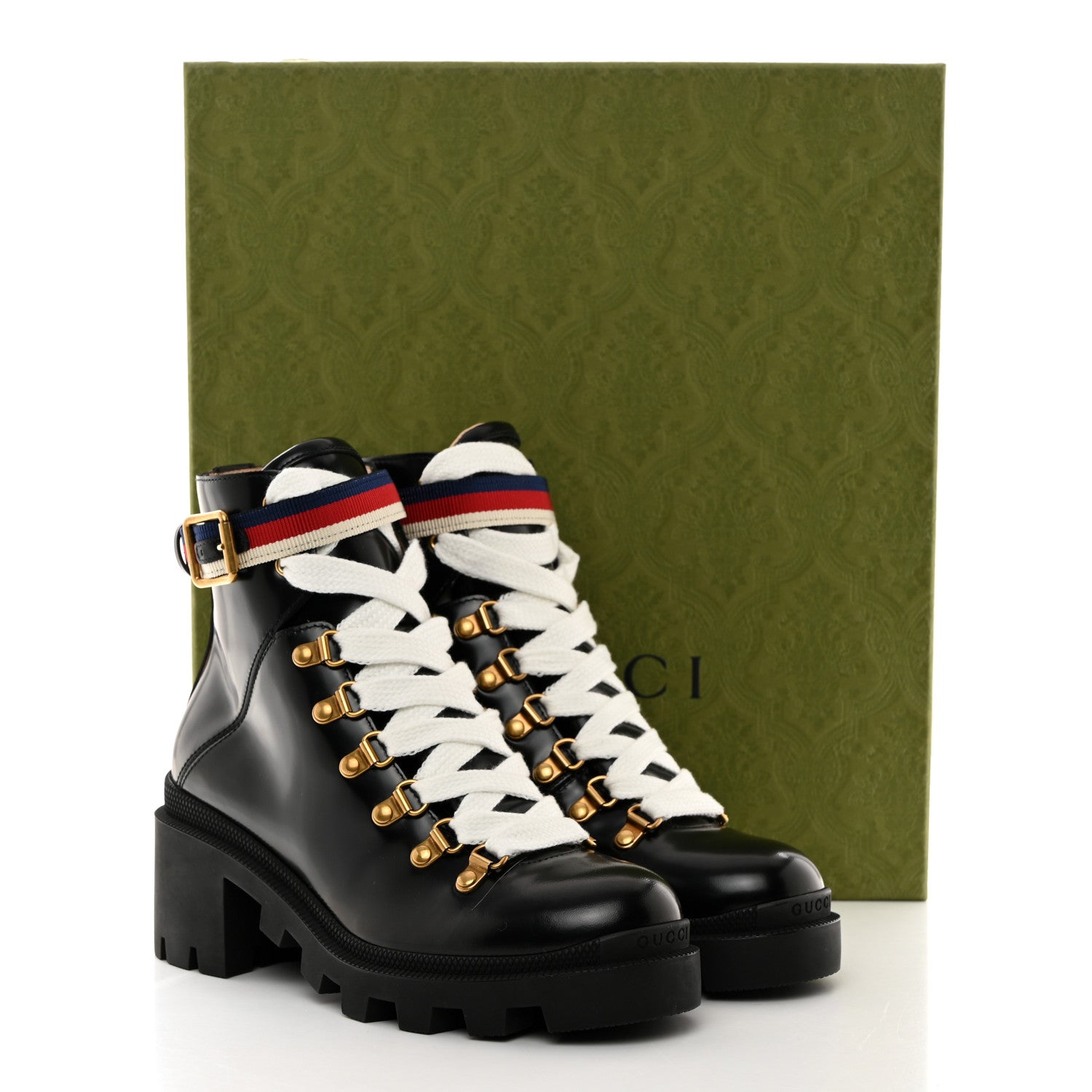 Gucci Calfskin Sylvie Web Womens Lace Up Combat Boots 36 Black 9 of 9