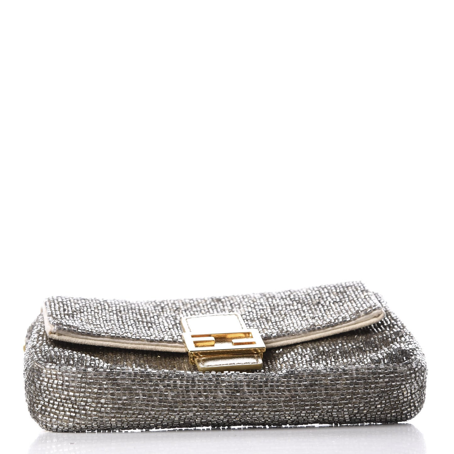 Laminated Goatskin Beaded Micro Baguette Oro Chiaro Platino