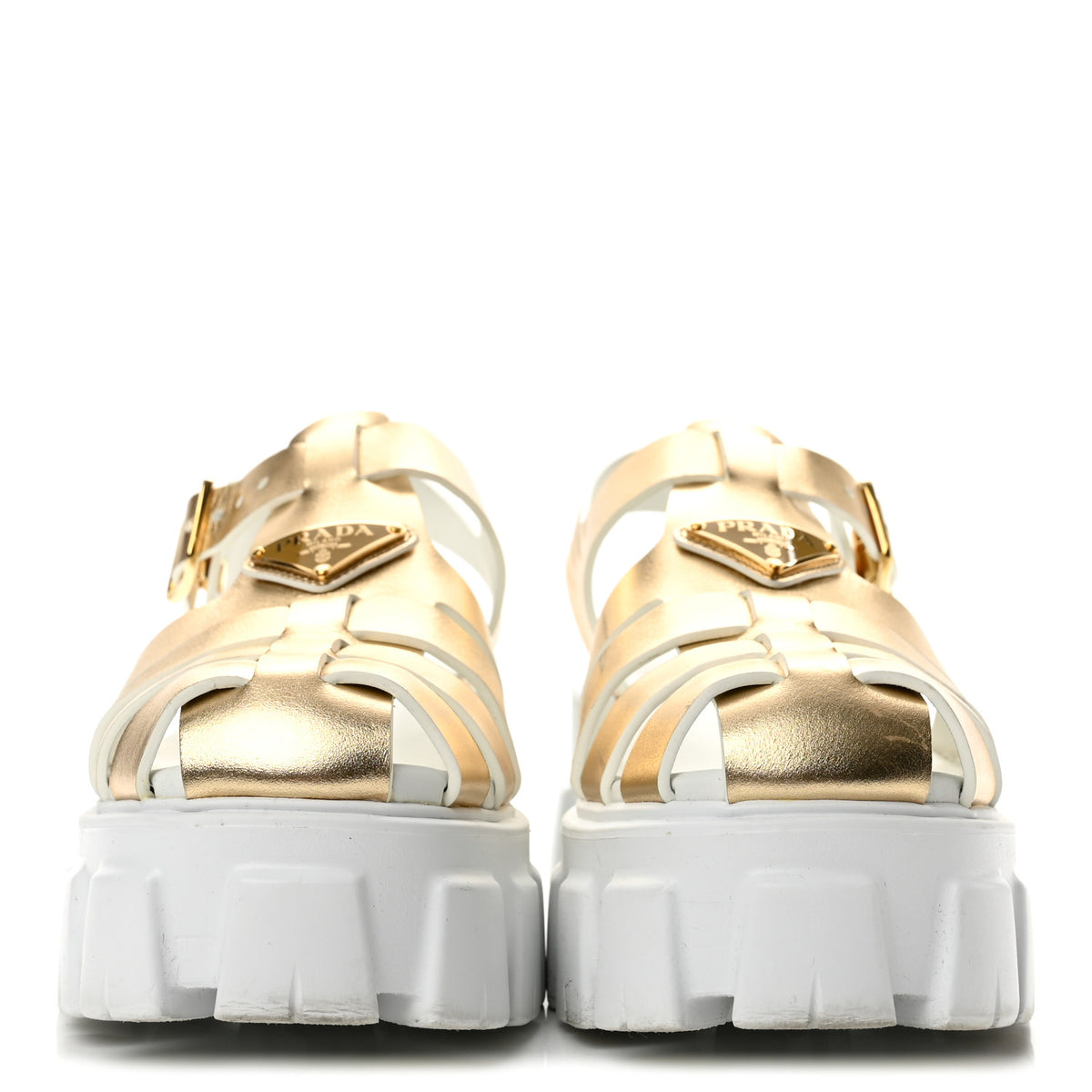 Prada Metallic Vitello Metal Triangle Logo Monolith 55mm Cage Sandals 40 Platino 3 of 11