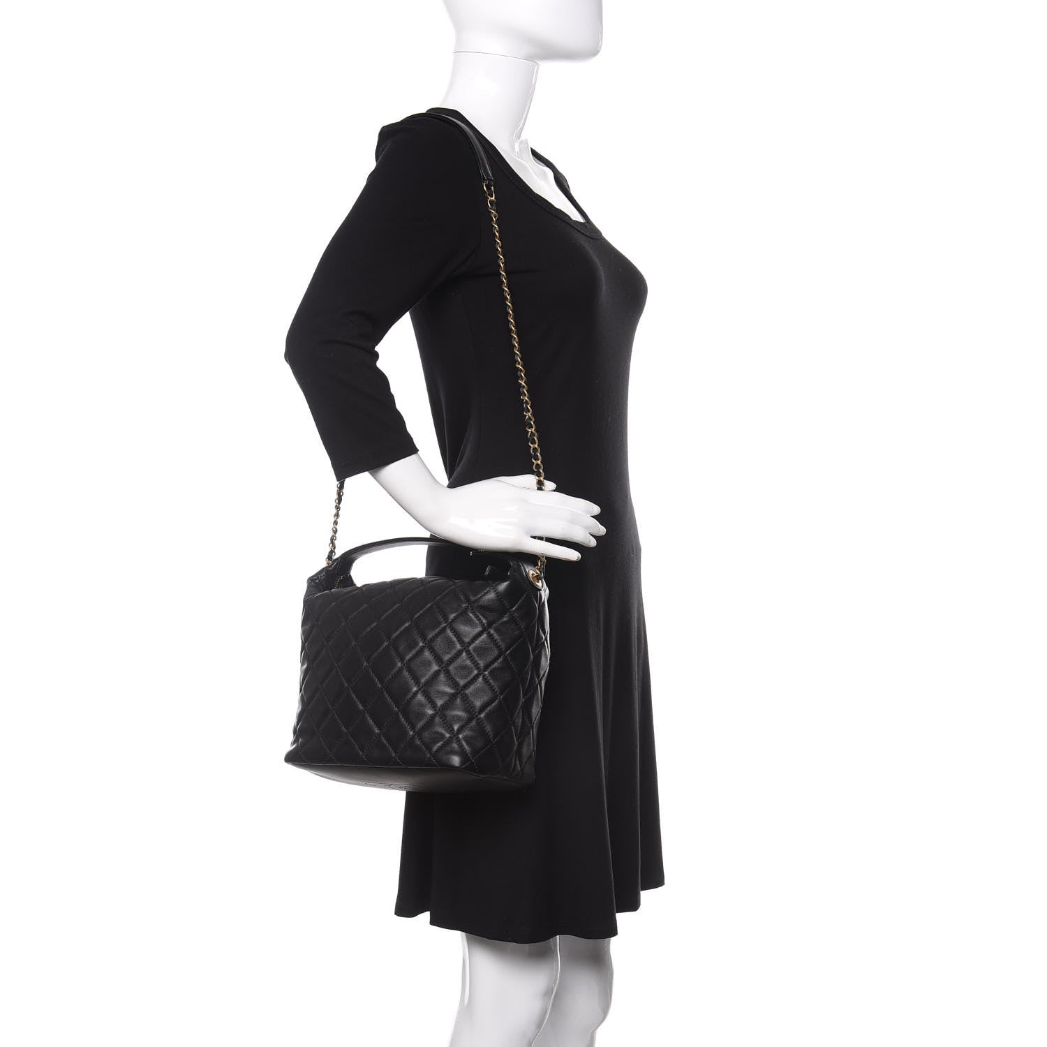 Chanel Lambskin Quilted Large Perfect Meeting Hobo Black 2 of 10