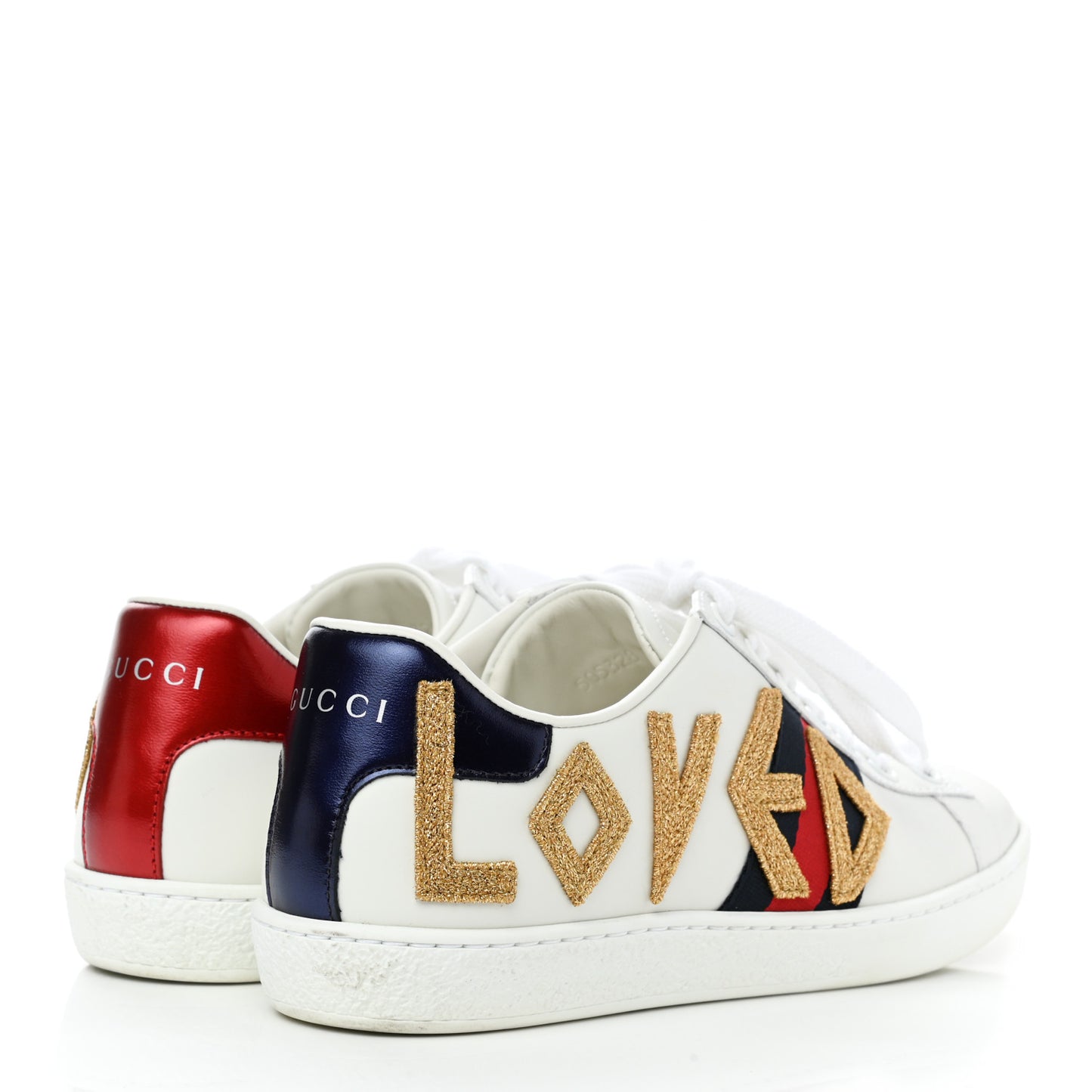 Calfskin Nappa Web LOVED Embroidered Womens Ace Sneakers 36 White Red Flame Notte