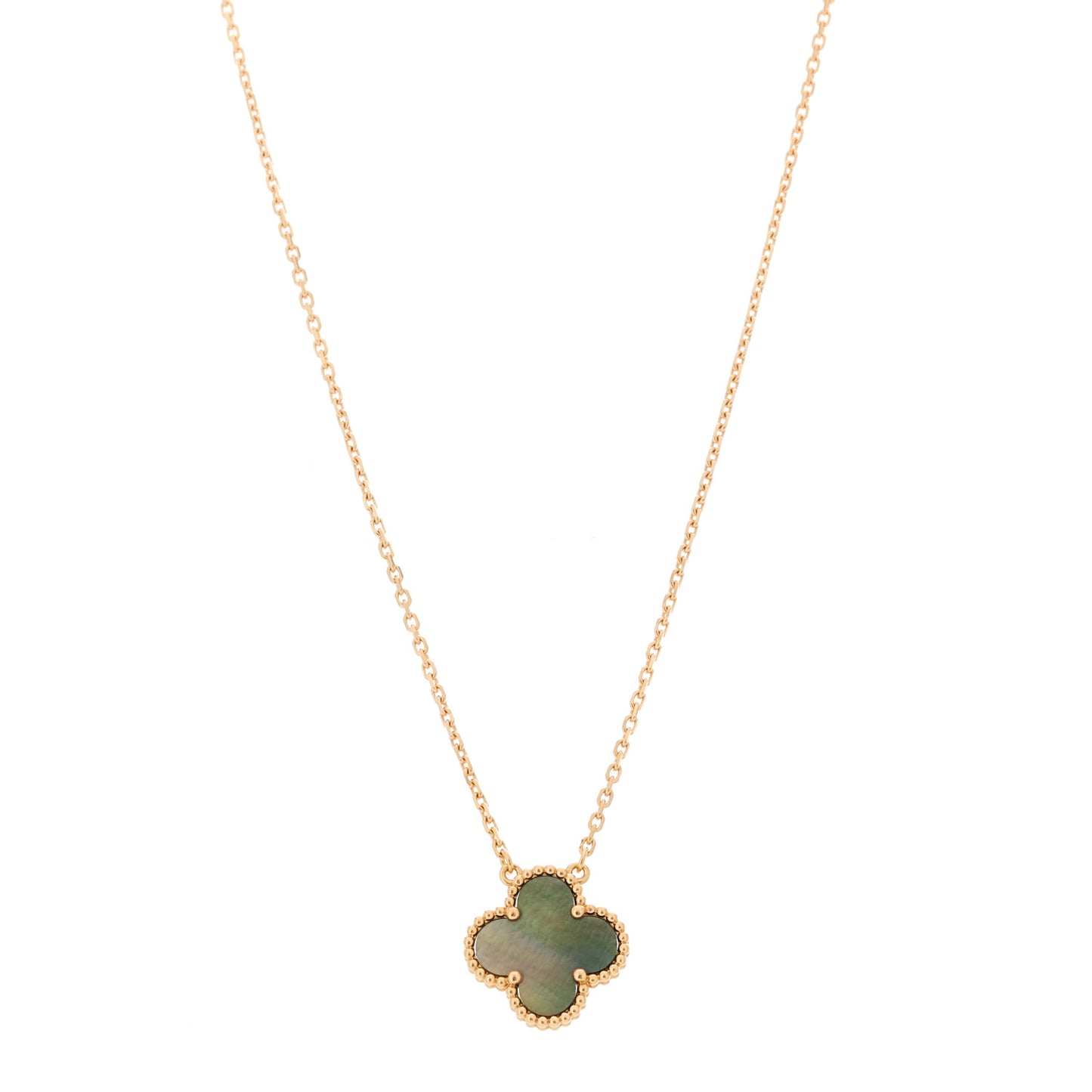 18K Rose Gold Gray Mother of Pearl Vintage Alhambra Pendant Necklace