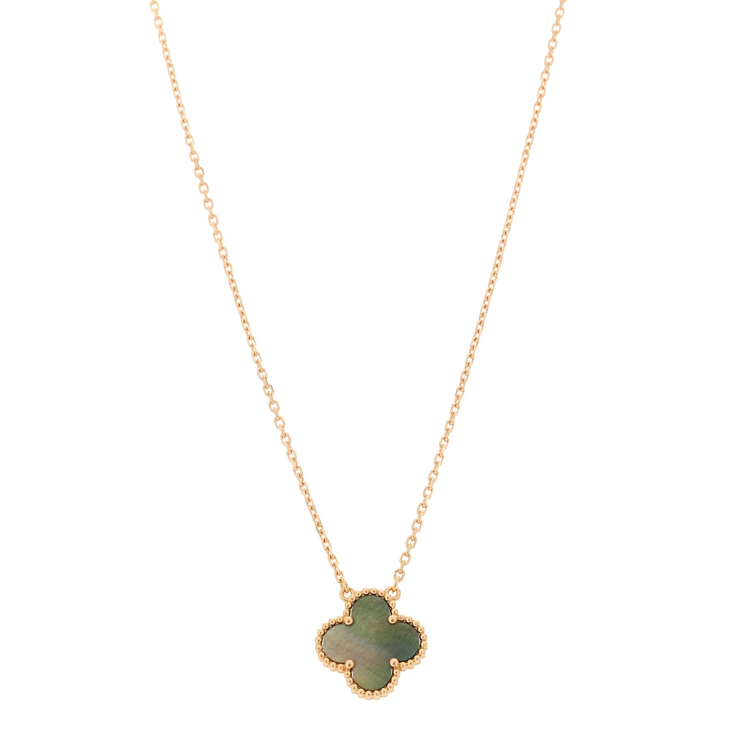 Van Cleef & Arpels 18K Rose Gold Gray Mother of Pearl Vintage Alhambra Pendant Necklace 1 of 6