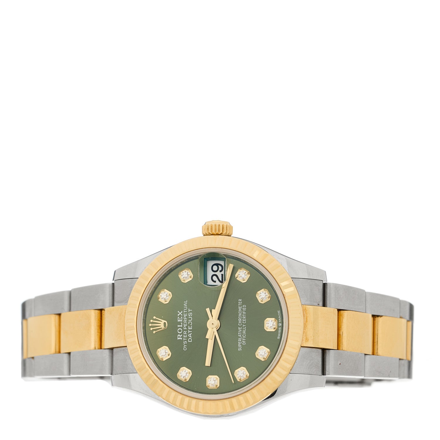 Rolex Stainless Steel 18K Yellow Gold Diamond 31mm Oyster Perpetual Datejust Watch Olive Green 278273 2 of 5