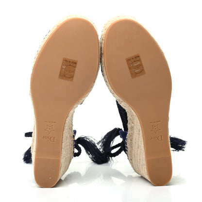 Christian Dior Canvas Embroidered Granville Ankle Tie Espadrille Wedges 39 Indigo Blue 5 of 8