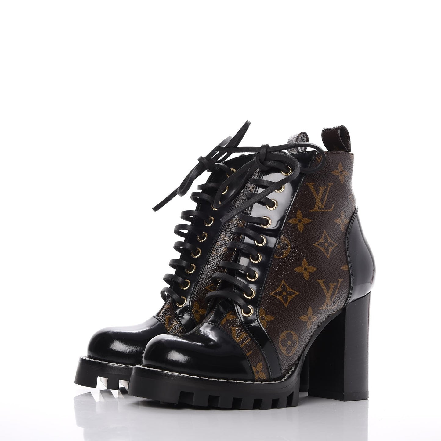 Patent Calfskin Monogram Star Trail Ankle Boots 36 Black