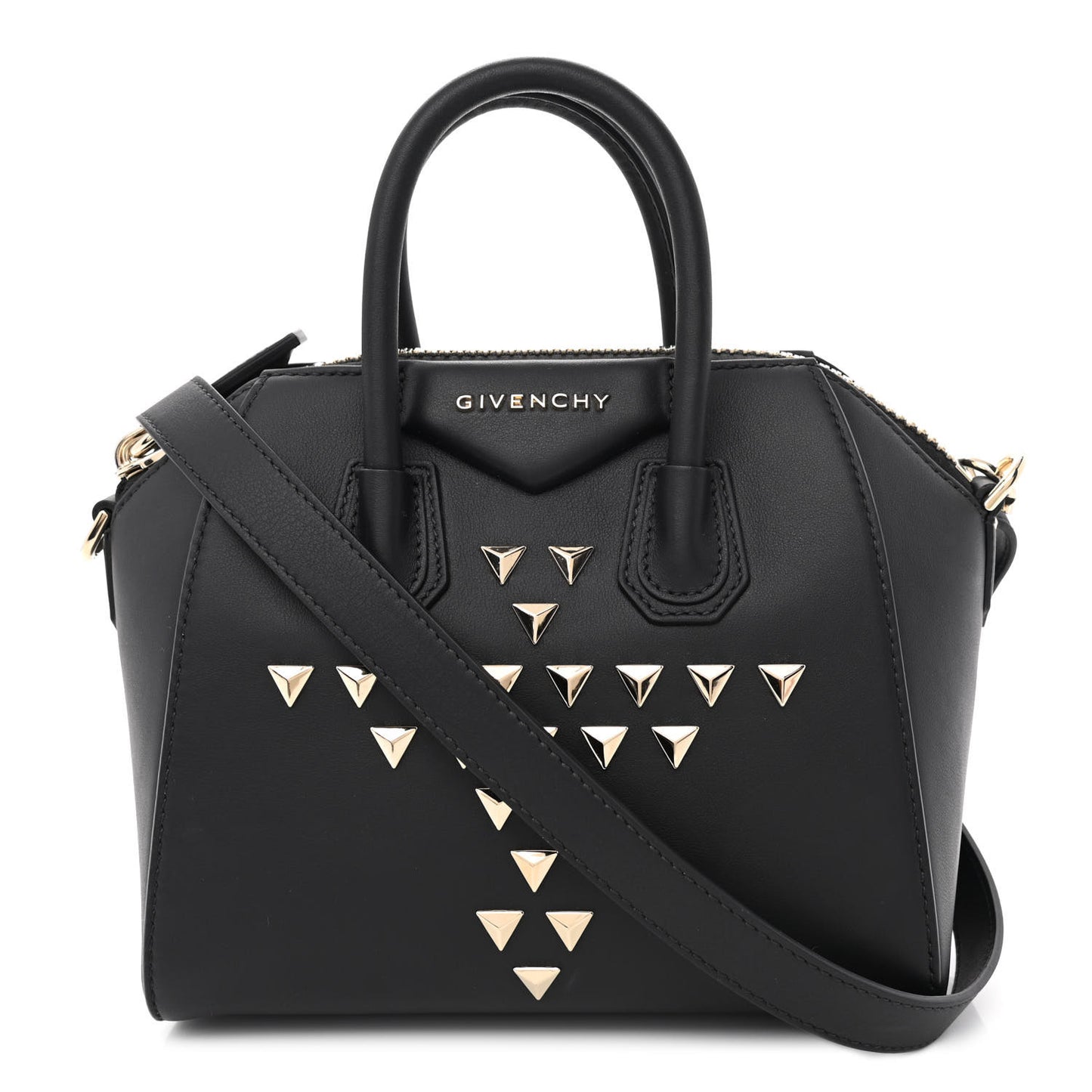 Smooth Calfskin Triangle Studded Mini Antigona Black