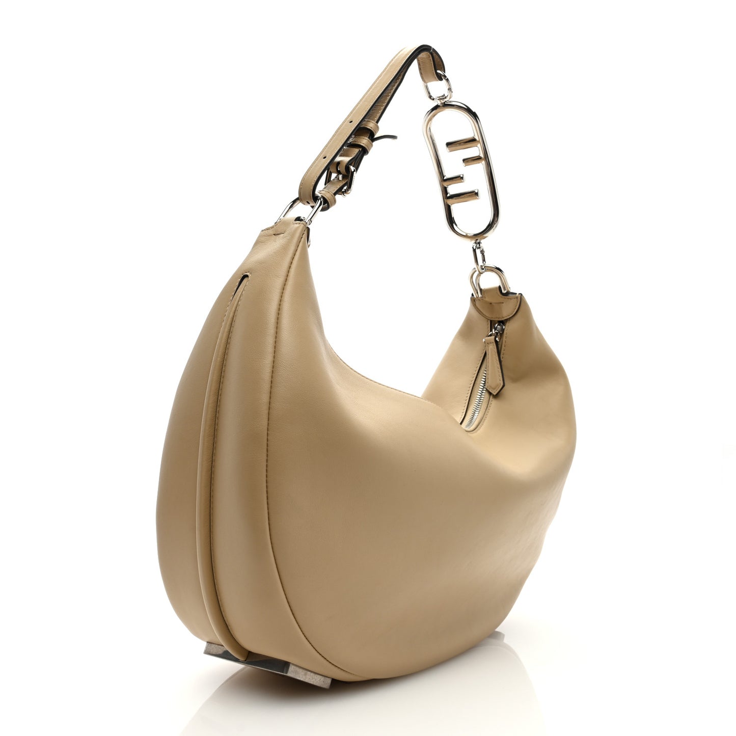 Vitello Grace Matte Metal Handle Medium Fendigraphy Hobo Bag Beige Amido