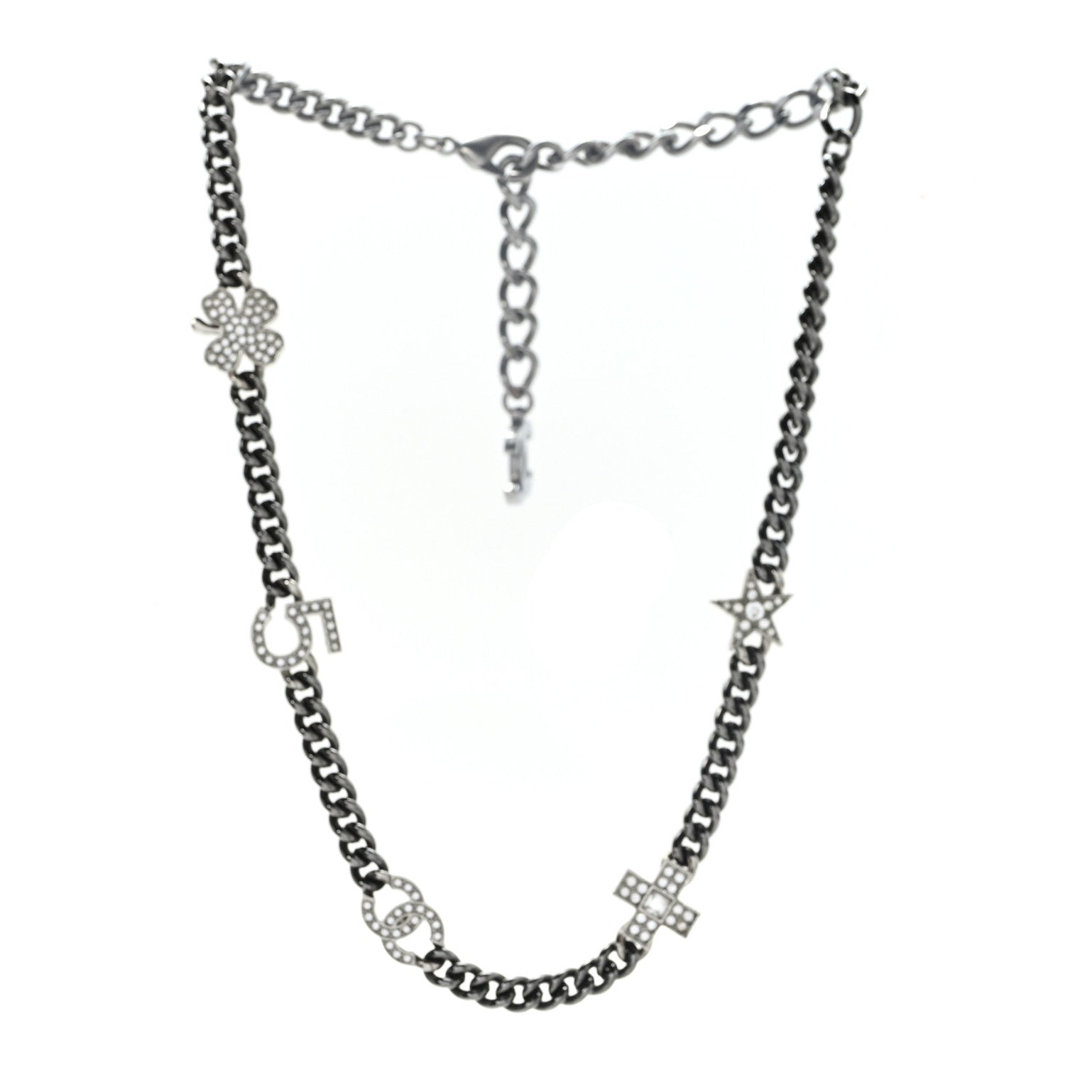 Chanel Crystal CC Lucky Symbols Choker Necklace Silver 3 of 5