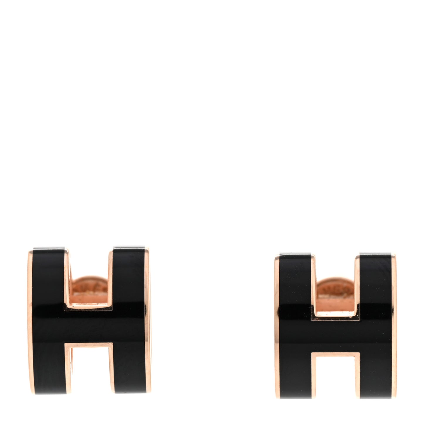 Rose Gold Lacquered Mini Pop H Earrings Black