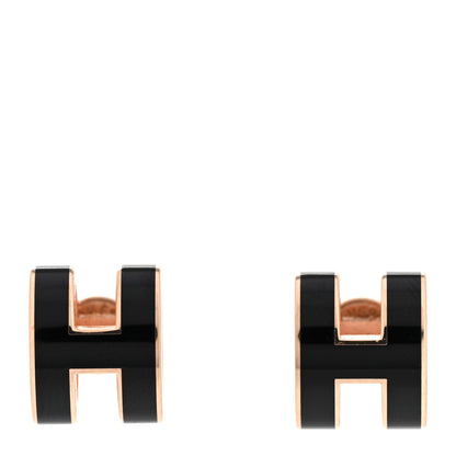 Hermes Rose Gold Lacquered Mini Pop H Earrings Black 1 of 8