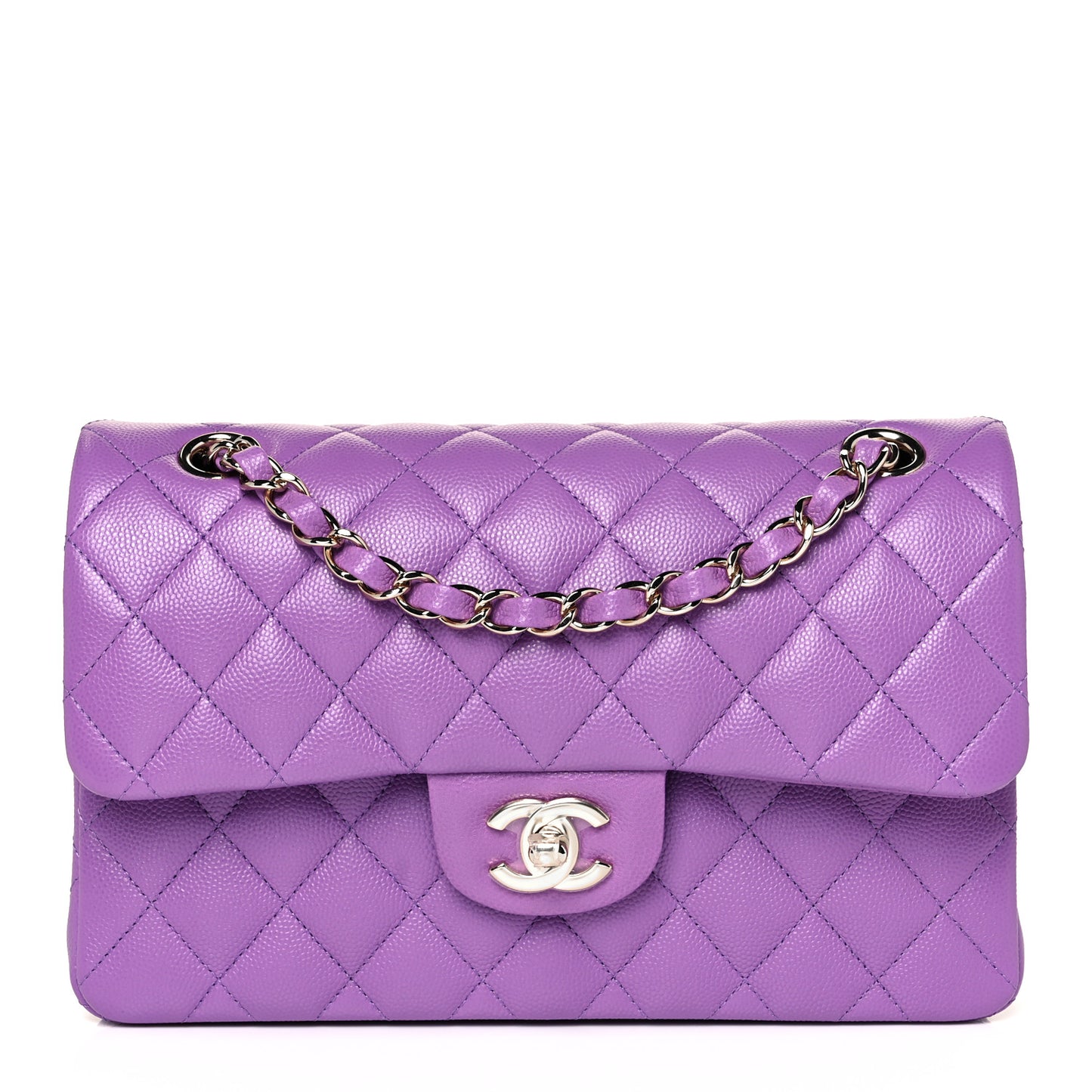 Caviar Quilted Small Double Flap Purple