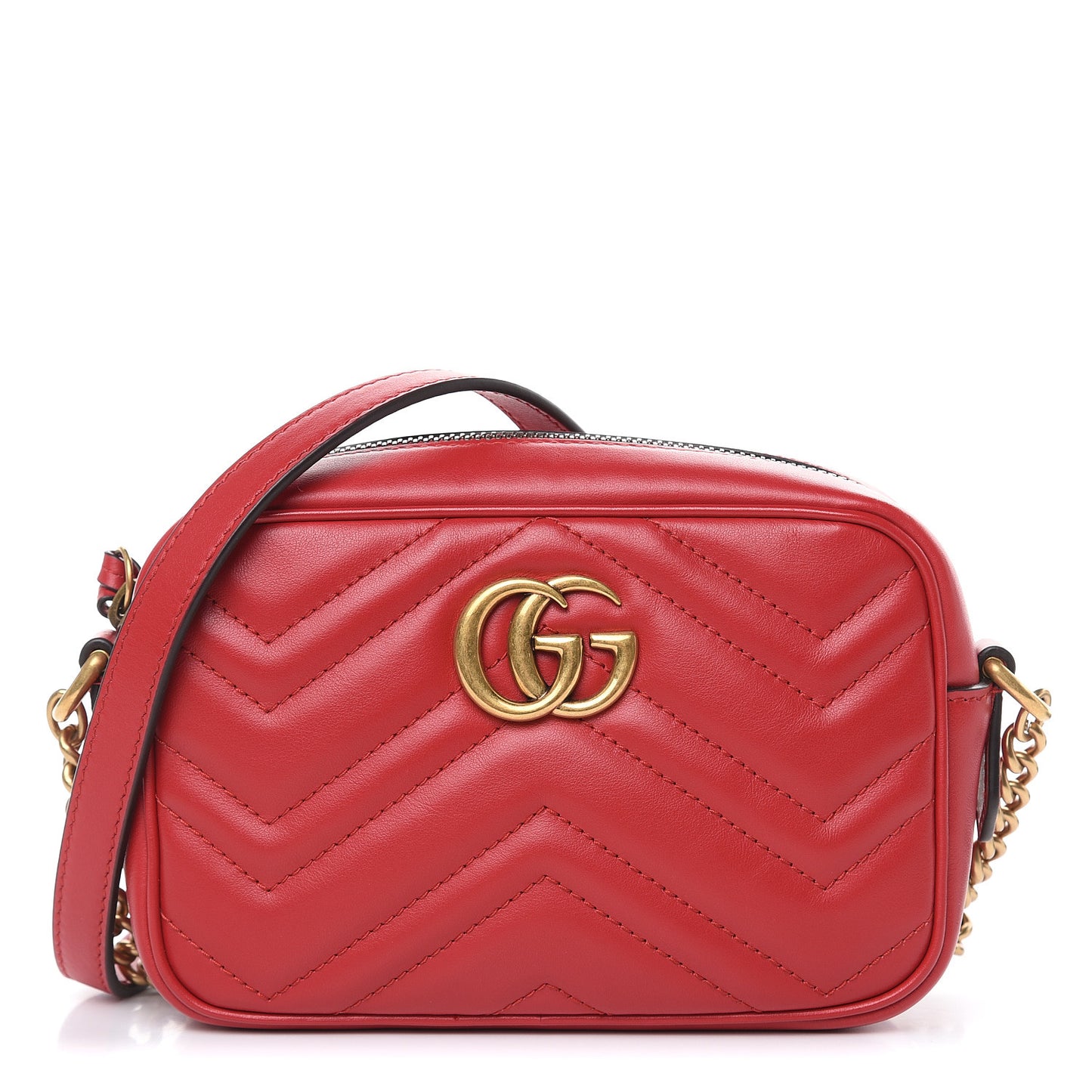 Calfskin Matelasse Mini GG Marmont Chain Shoulder Bag Hibiscus Red
