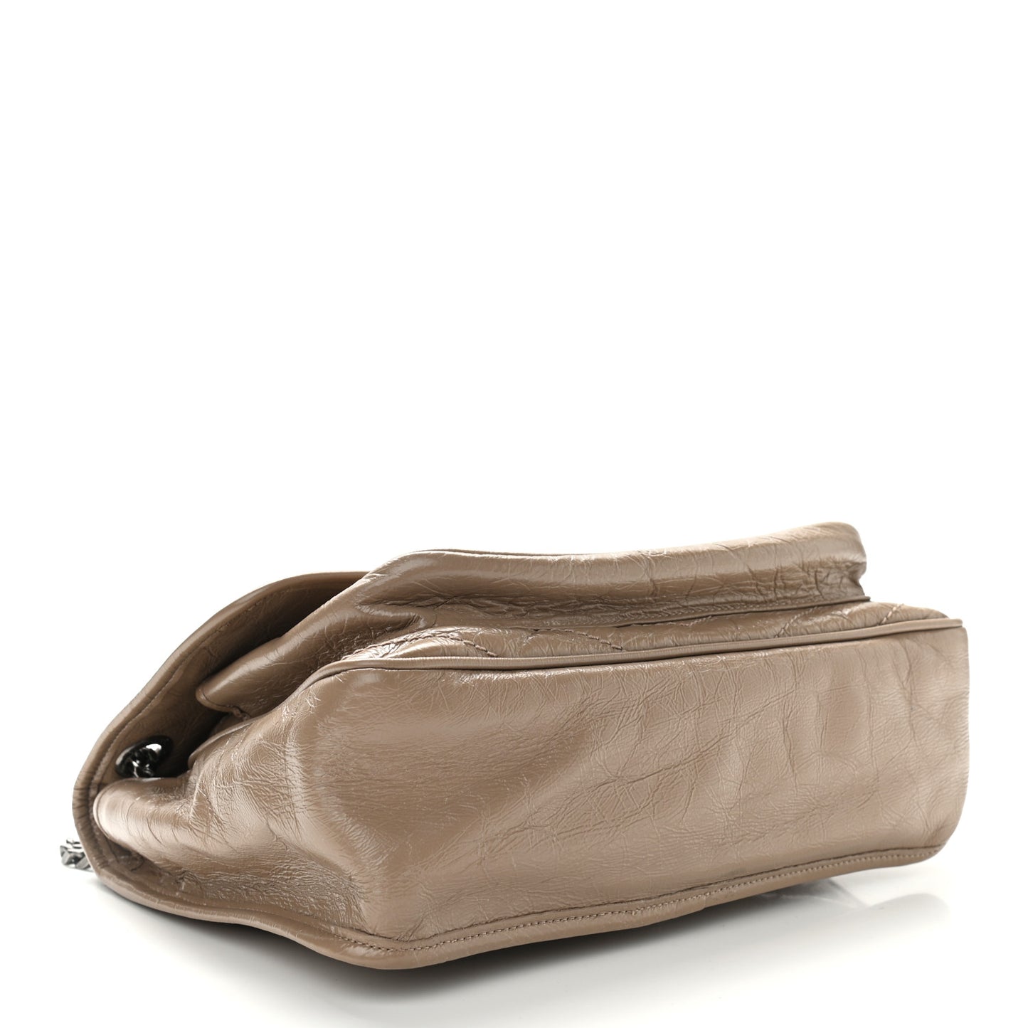 Crinkled Calfskin Matelasse Monogram Medium Niki Chain Satchel Light Taupe
