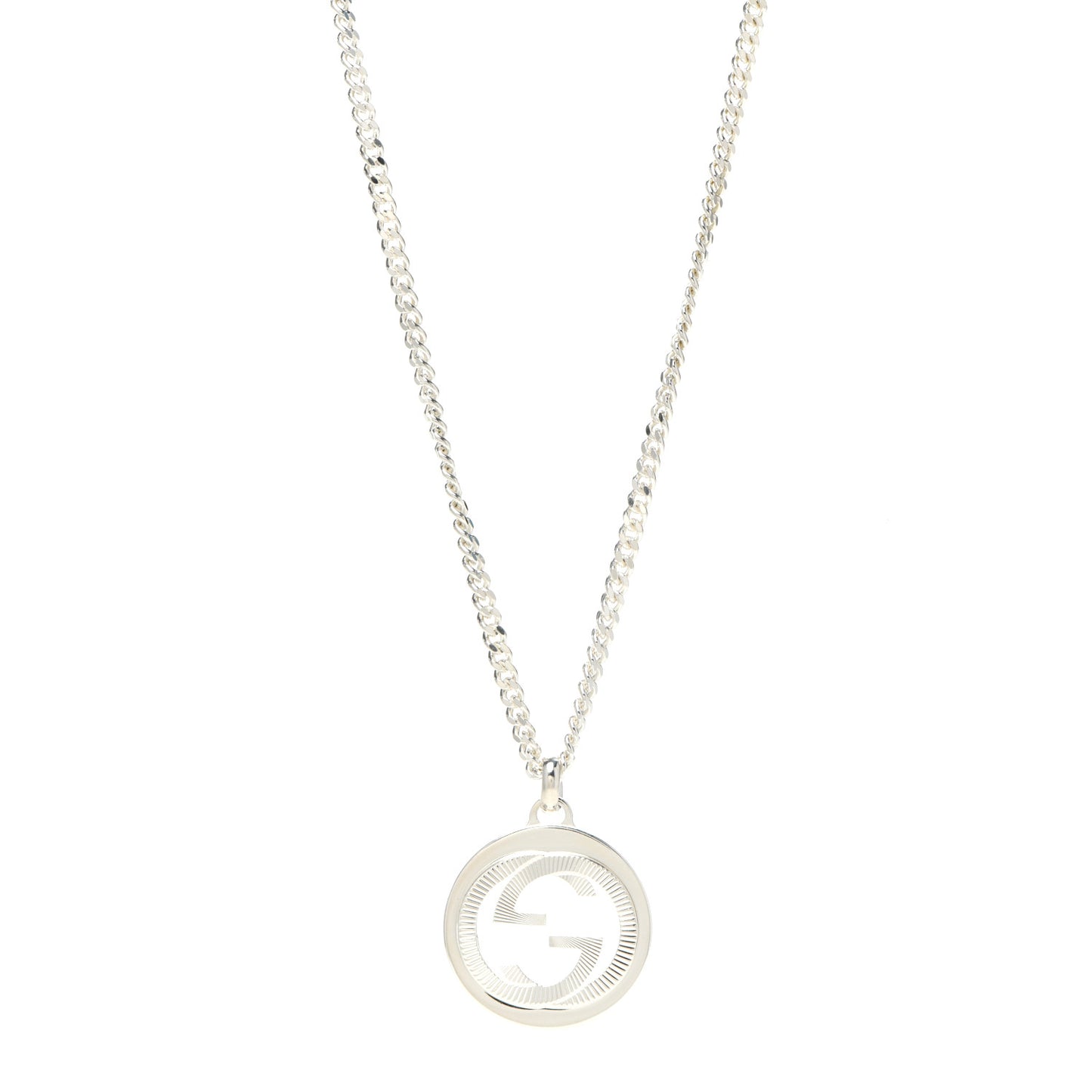 Sterling Silver Large Interlocking GG Medallion Pendant Necklace