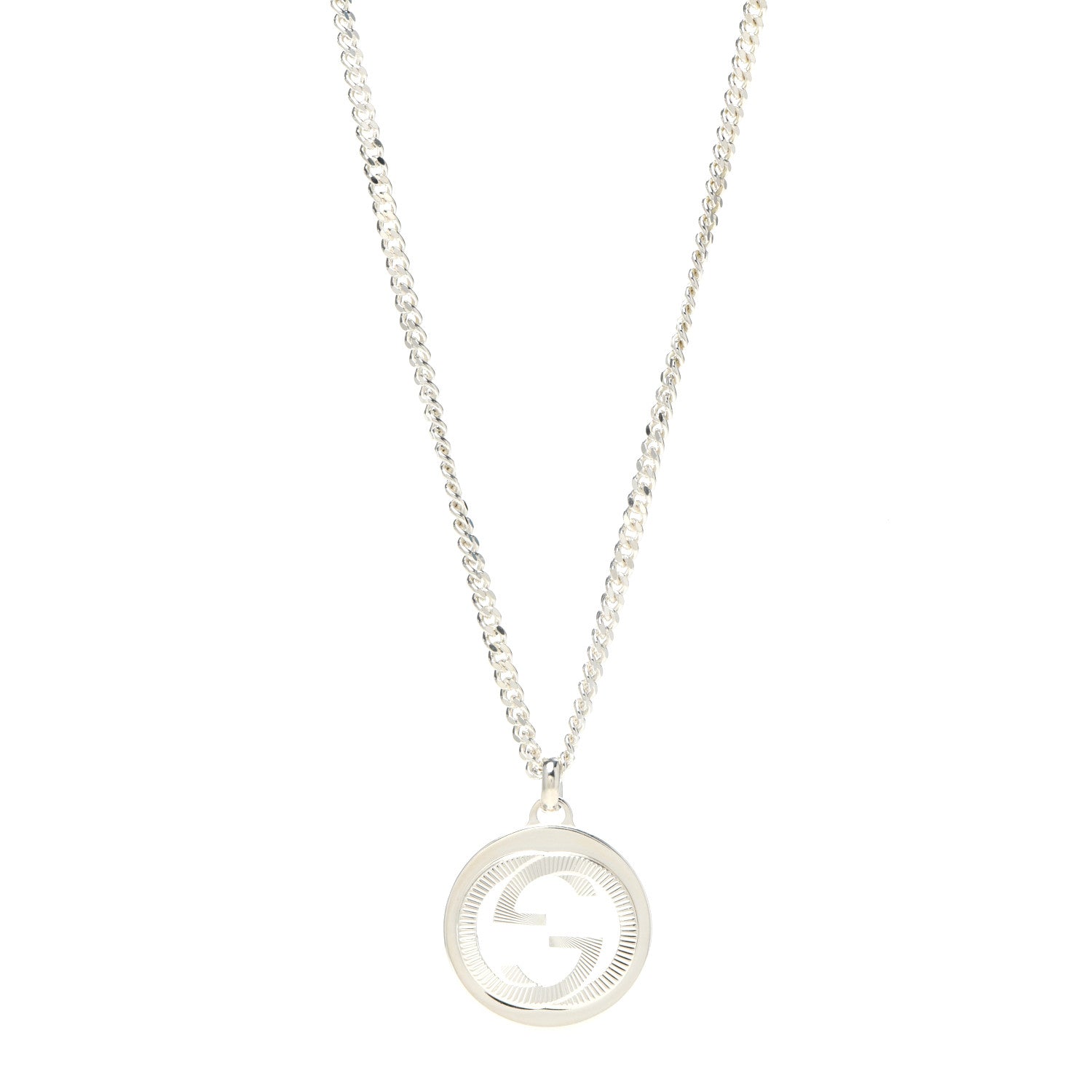 Gucci Sterling Silver Large Interlocking GG Medallion Pendant Necklace 1 of 5
