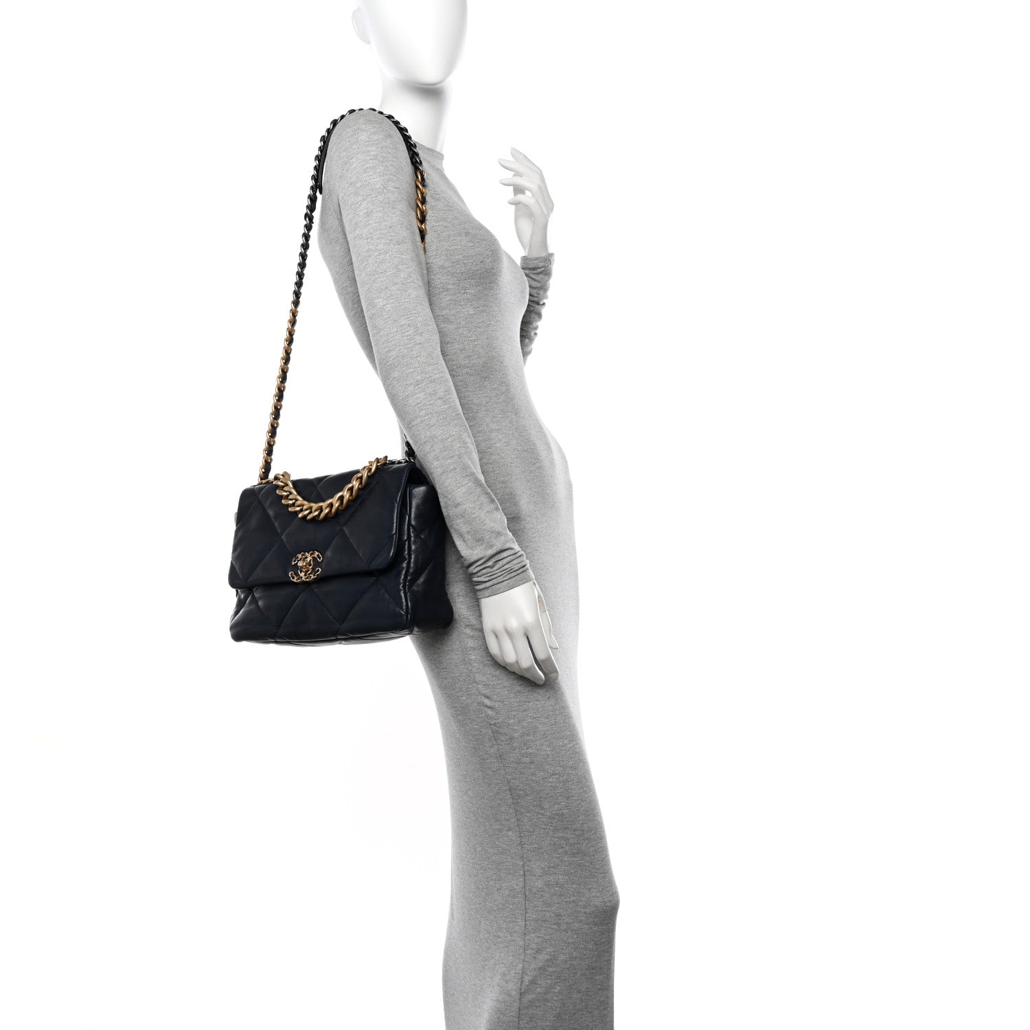 Chanel Goatskin Quilted Large Chanel 19 Flap Dark Blue 2 of 10