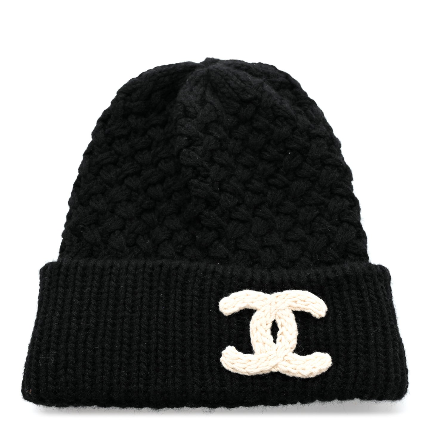 Wool Cashmere CC Beanie Hat Black White