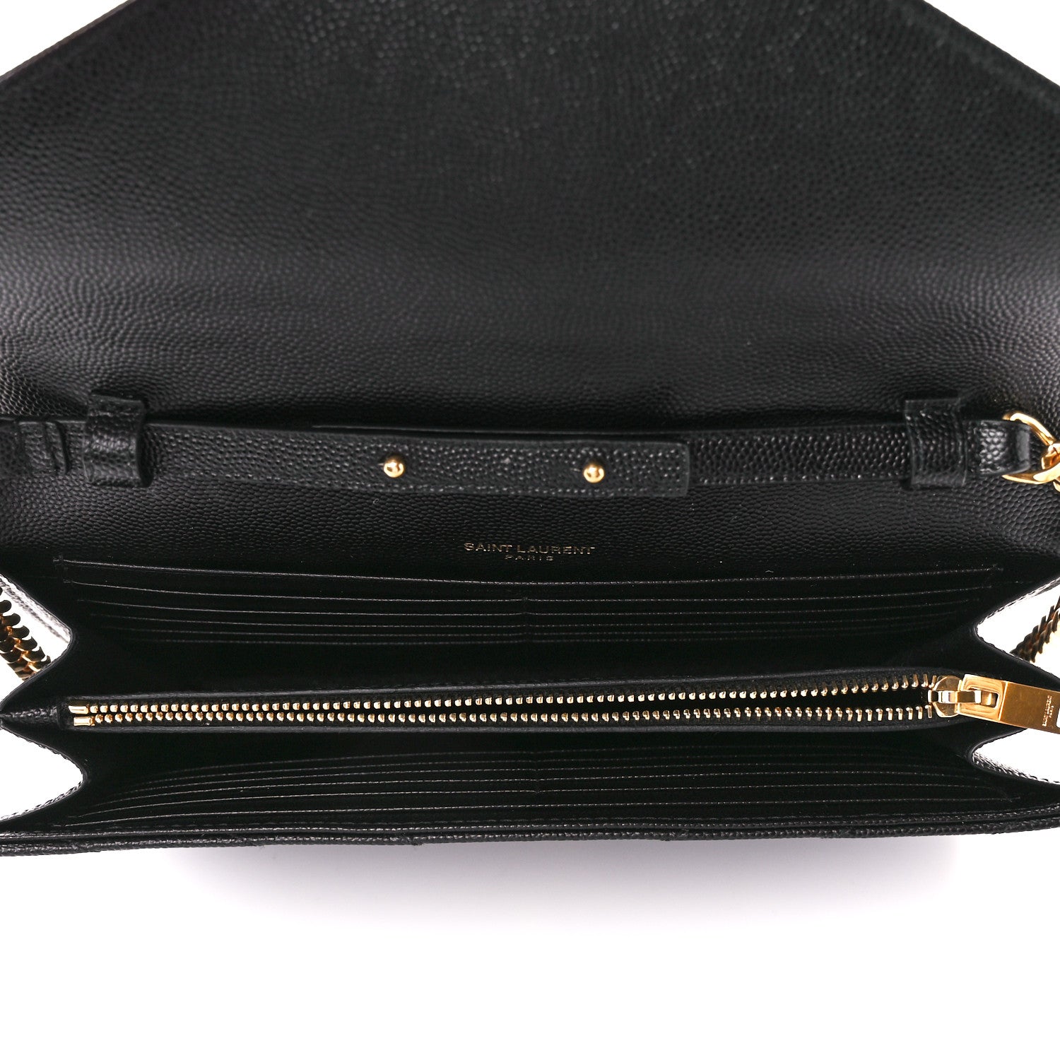 Saint Laurent Grain De Poudre Matelasse Chevron Monogram Chain Wallet Black 5 of 9