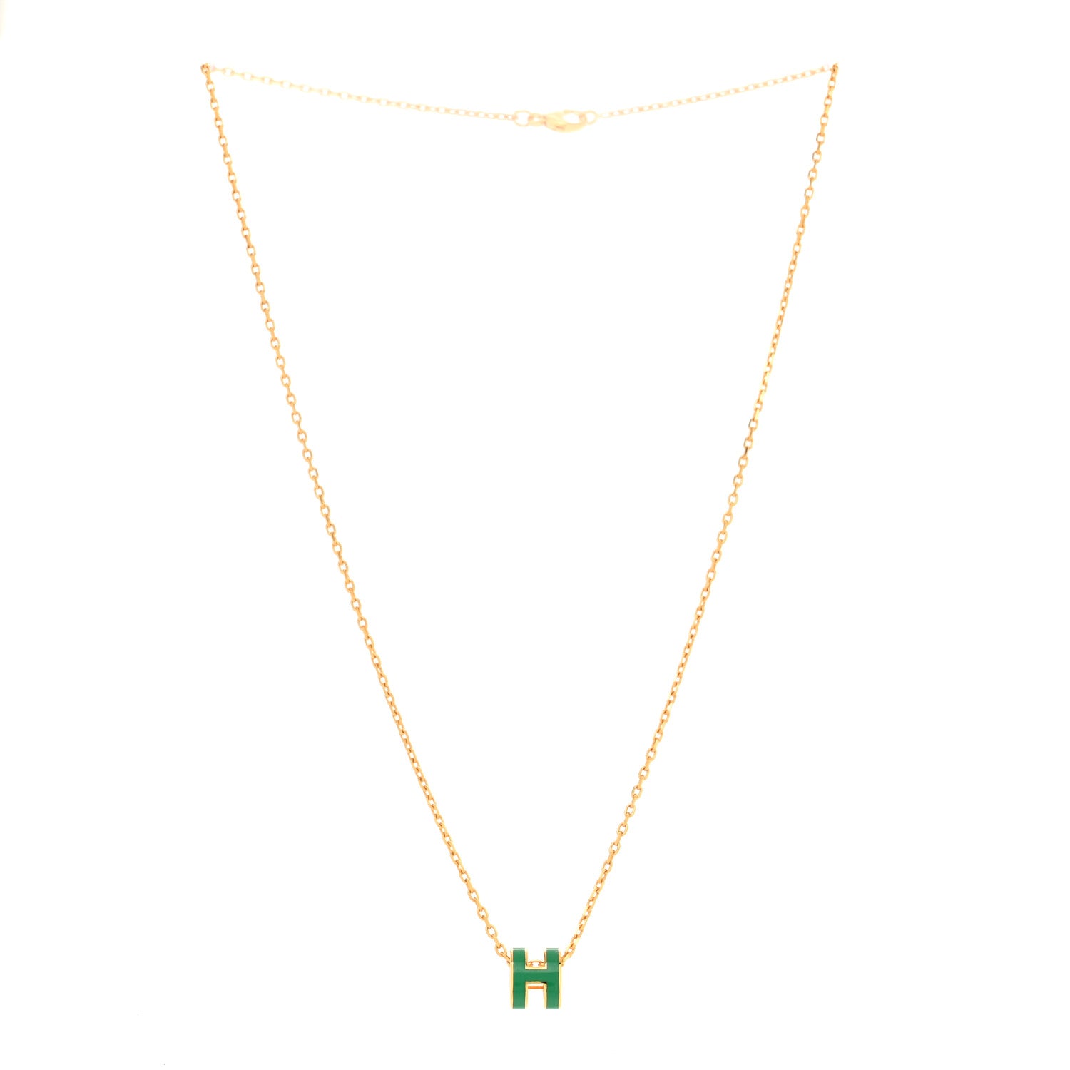 Hermes Lacquered Gold Mini Pop H Pendant Necklace Malachite 3 of 5