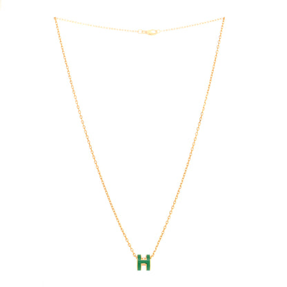 Hermes Lacquered Gold Mini Pop H Pendant Necklace Malachite 3 of 5
