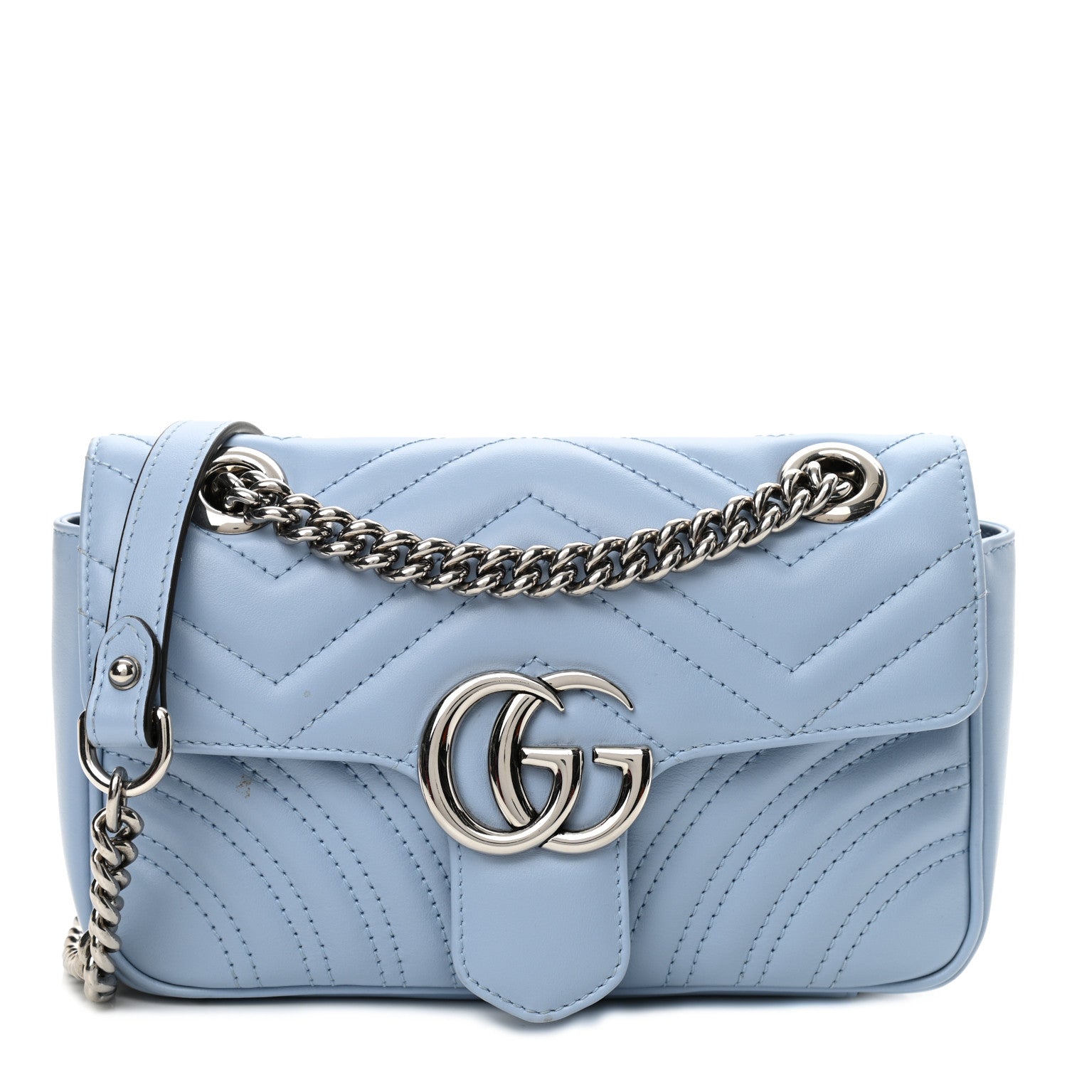 Gucci Calfskin Matelasse Mini GG Marmont Shoulder Bag Porcelain Light Blue 1 of 13
