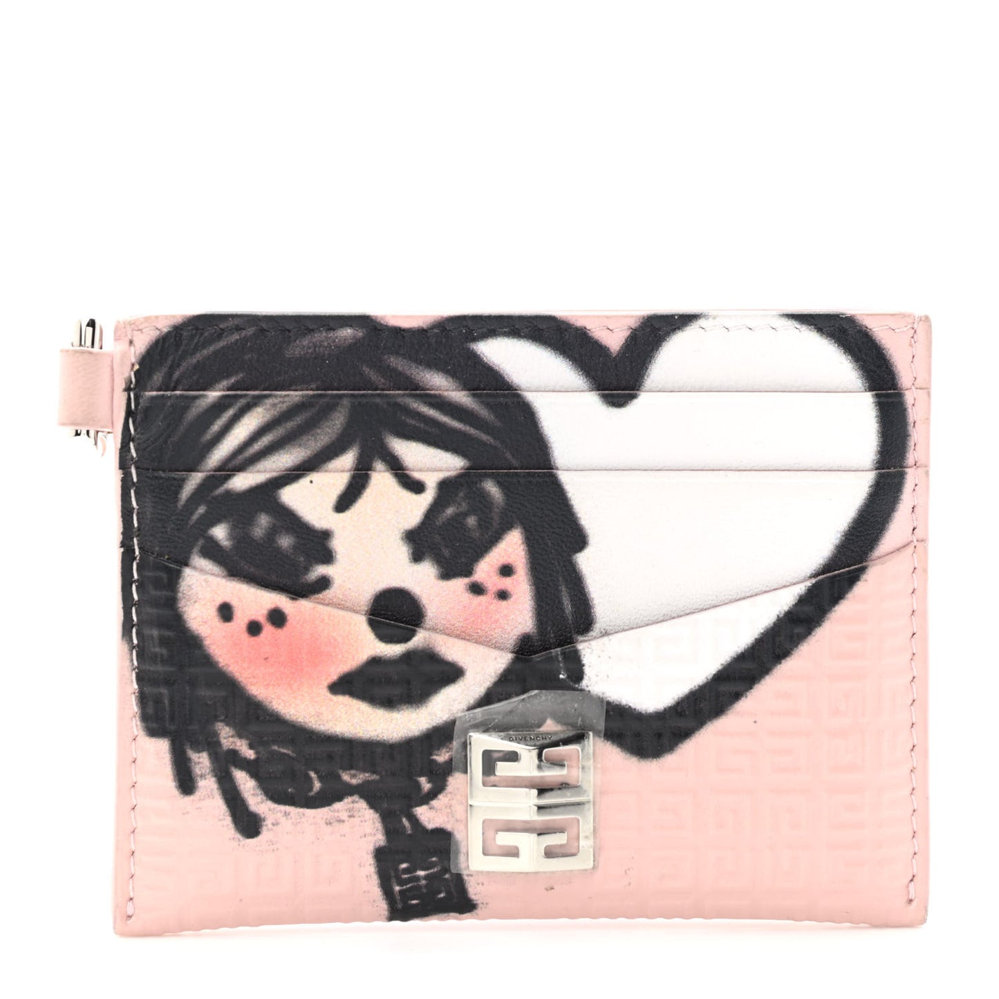 X CHITO Calfskin 4G Embossed Graffiti Tag Card Holder Pink