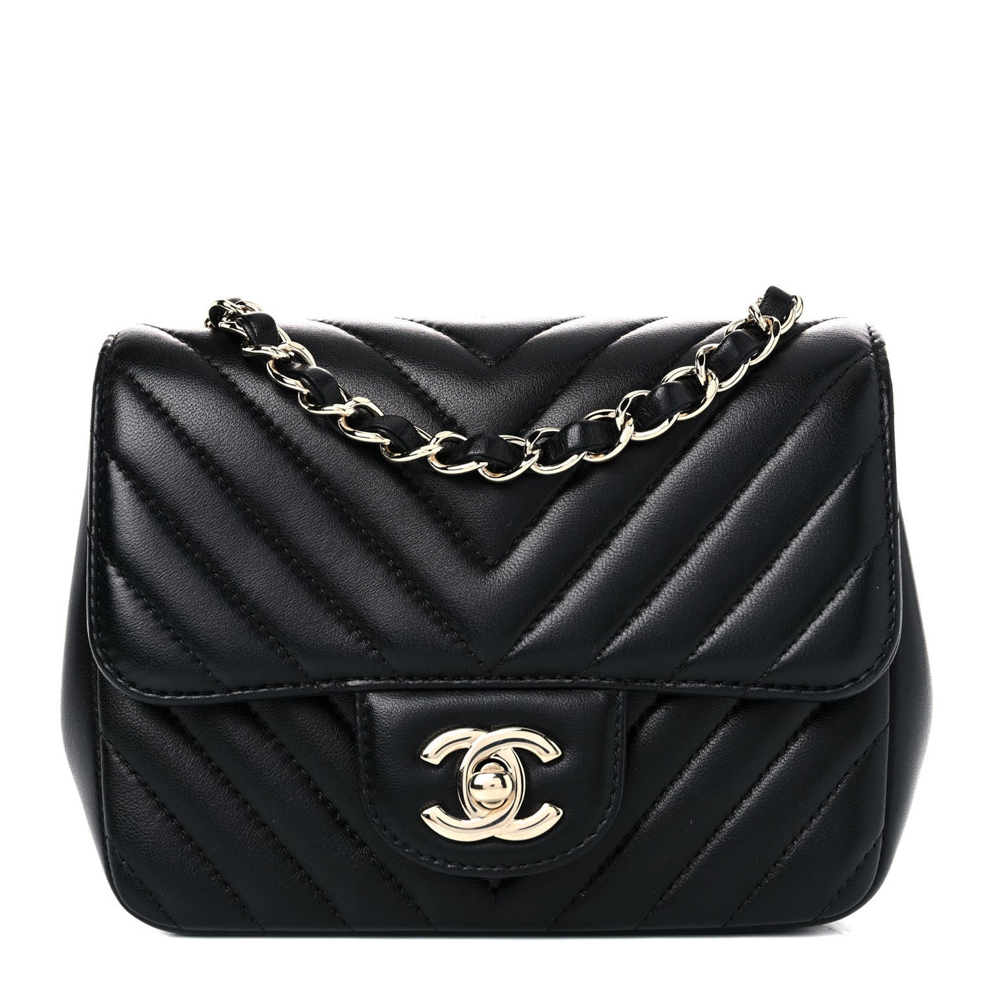 Lambskin Chevron Quilted Mini Square Flap Black
